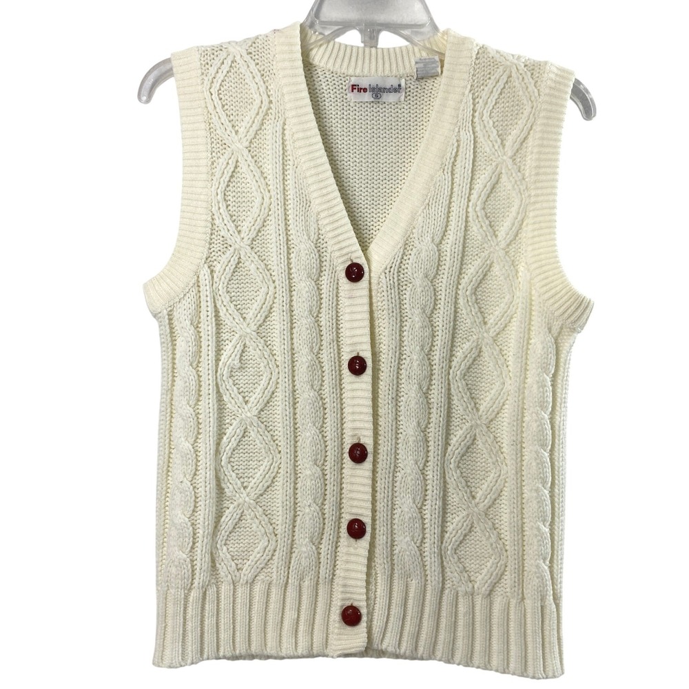 Fire Islander Sweater Vest Women S Cream Cable Knit Button Layering Preppy Fall